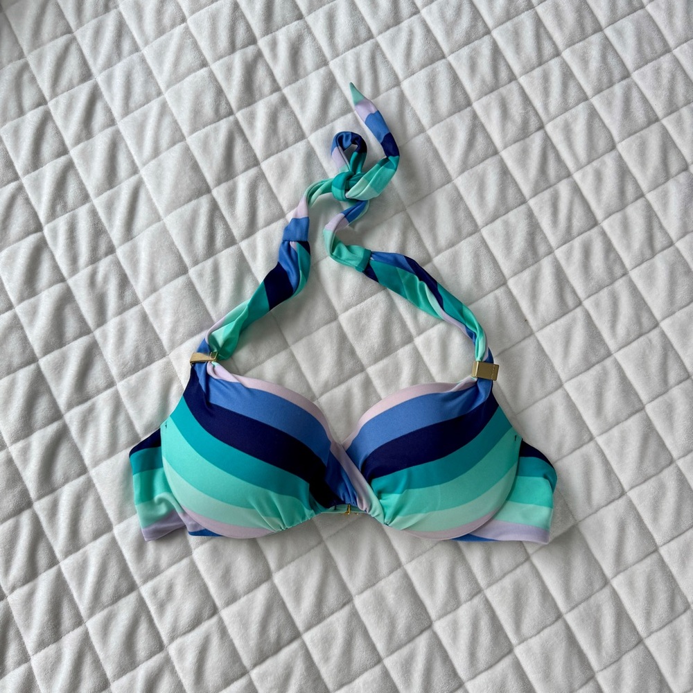 Victoria's Secret Striped Halter Bikini Top in Blue/Navy/Teal Shades